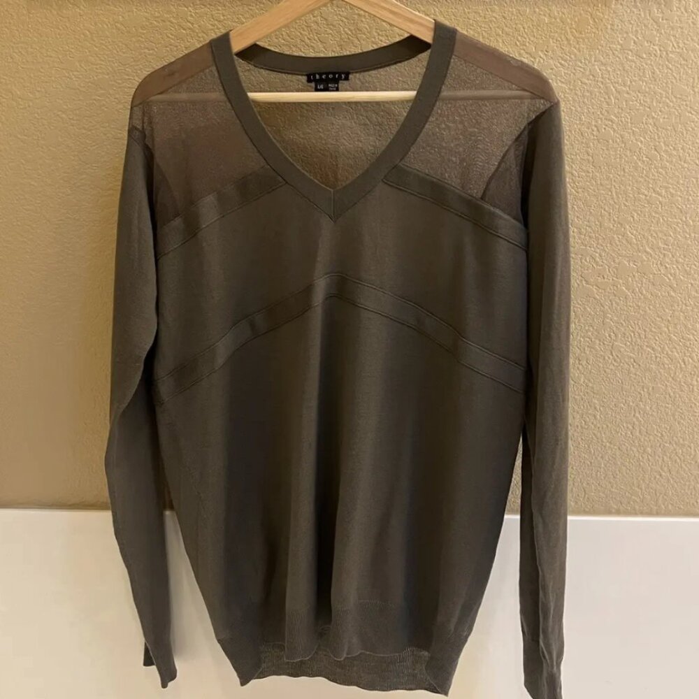 Theory V Neck Sheer Sweater